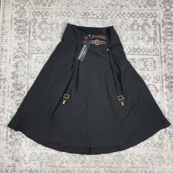 NEW Scarlet Darkness Whimsigoth Black Maxi Swing Skirt Brown Belt Size Medium - Picture 1 of 7